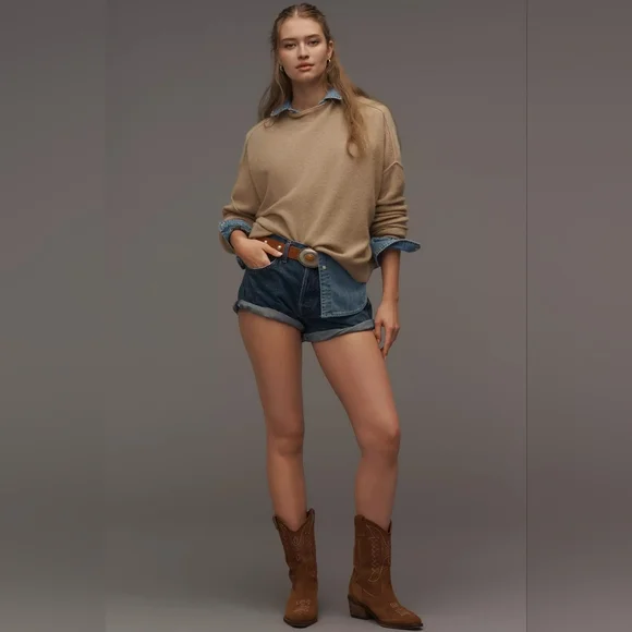 Anthropologie The Alani Cashmere Mock-Neck Sweater by Pilcro in Sand Dollar 1X - Picture 3 of 11